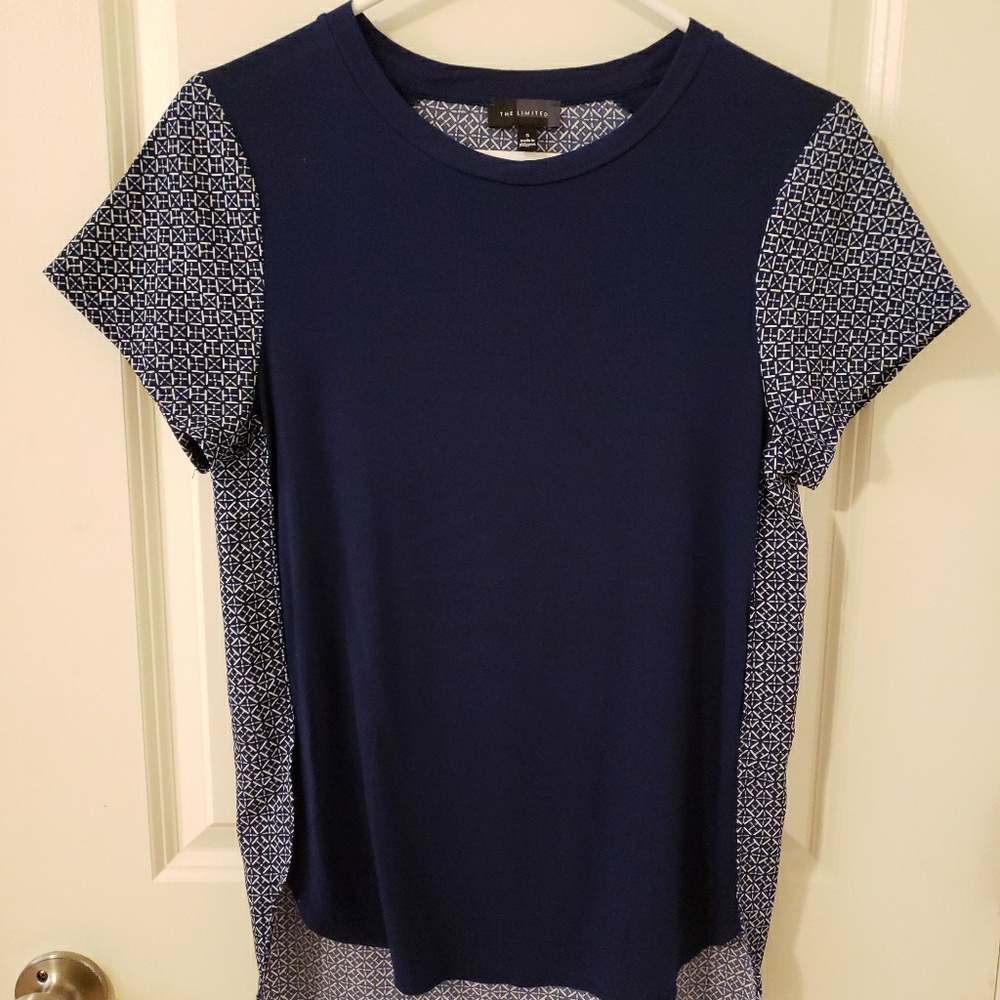The Limited | Navy Blue Patterned High Low Top
